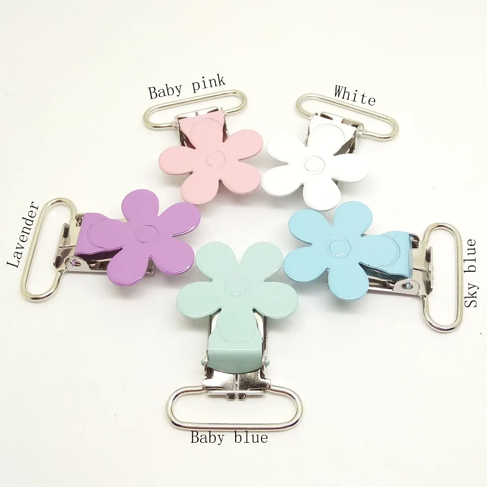 

50pcs pet lot metal suspender clamp painted flower pacifier holder clip