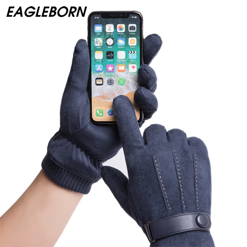 Перчатки EAGLEBORN мужские из натуральной замши теплые зимние митенки с бархатной