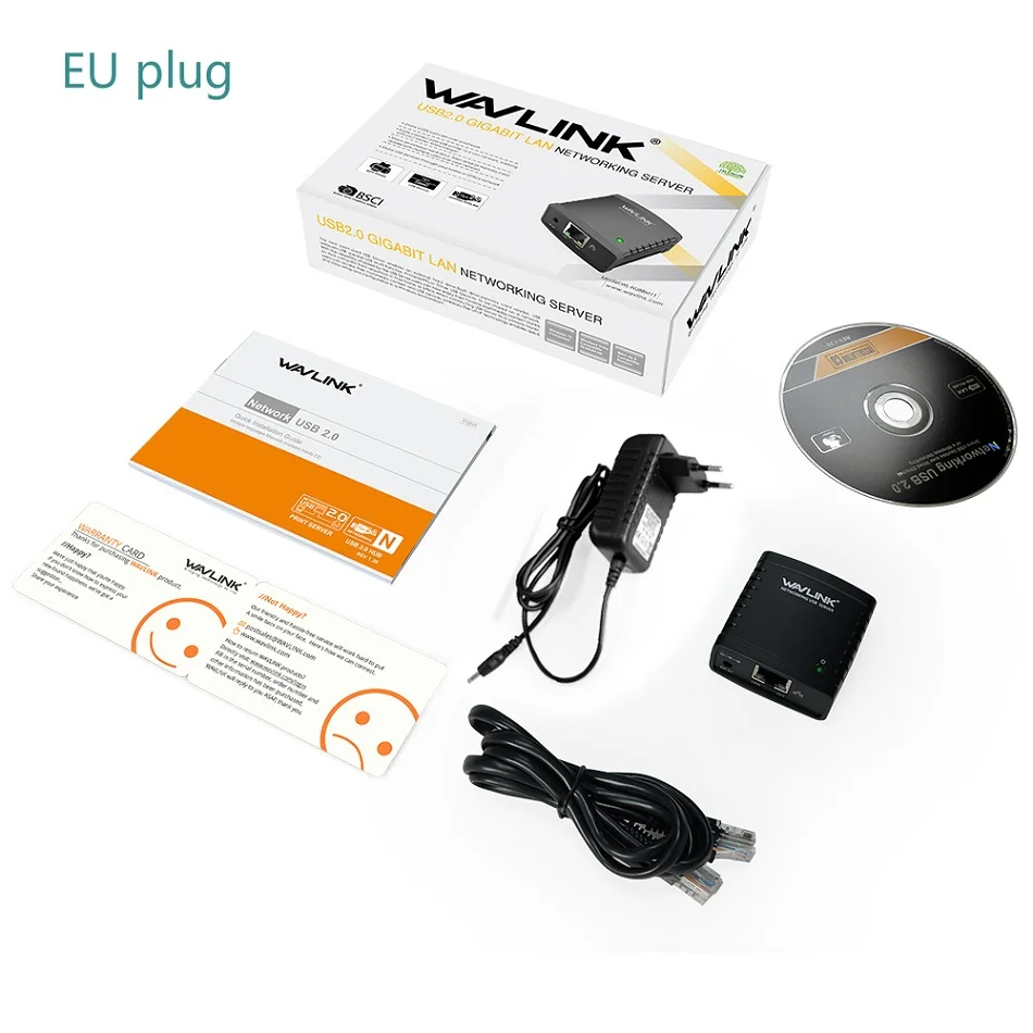 Wavlink USB 2,0 сетевой LRP принт-сервер usb-хаб 100 Мбит/с общий доступ к сетевым принтерам LAN адаптер питания для Windows EU/US/UK plug - Цвет: EU plug