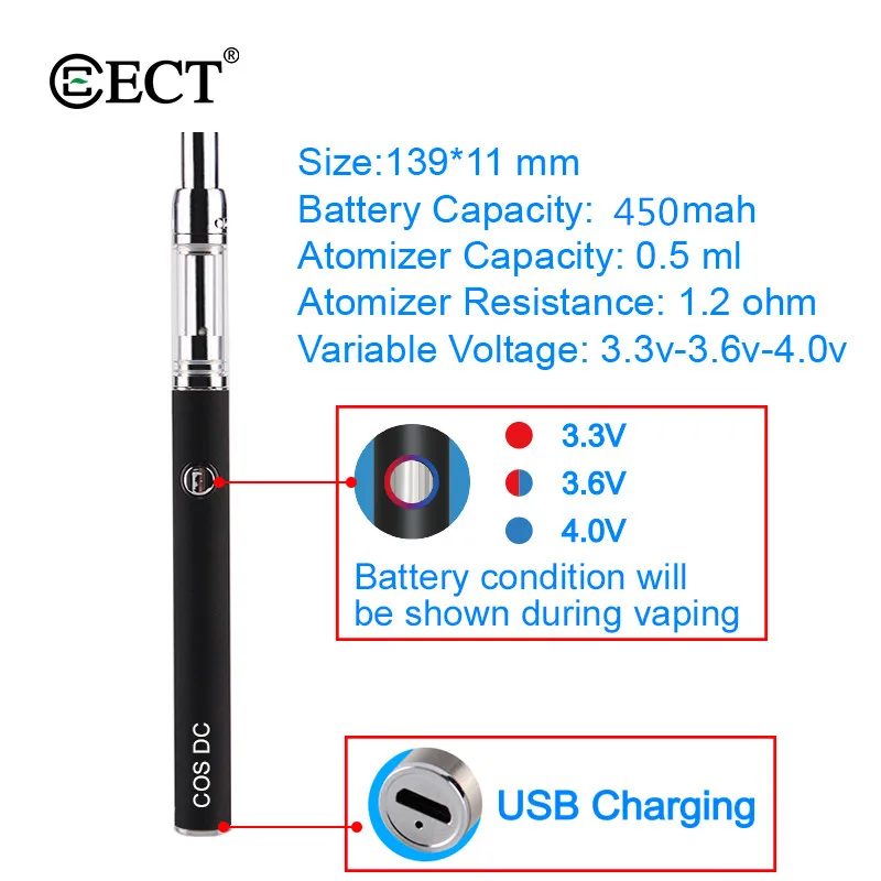 Набор электронных сигарет ECT COS DC B5 Vape Pen Kit с 450 мАч Cos Preheat батарейный мод для и 0 5 мл