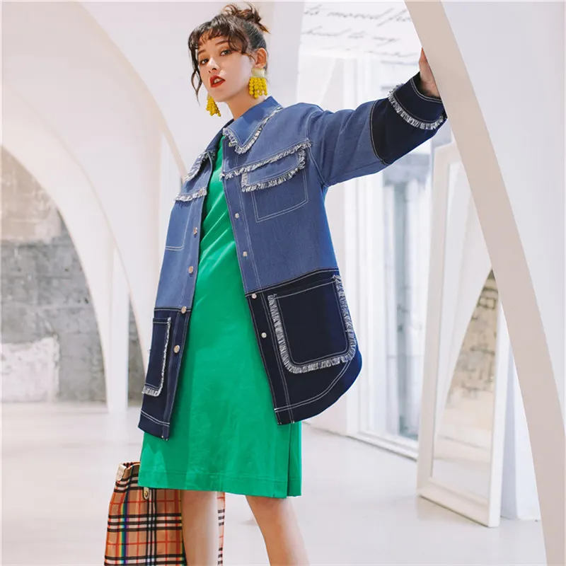 Весна-Осень 2020 женская джинсовая куртка базовое пальто винтажное с кисточками