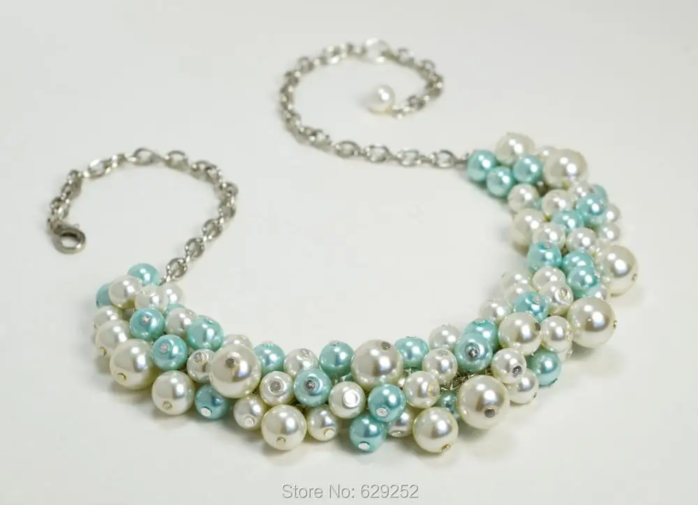 Массивный жемчуг слоновая кость и Аква кластер Свадебные комбо невесты слоновой