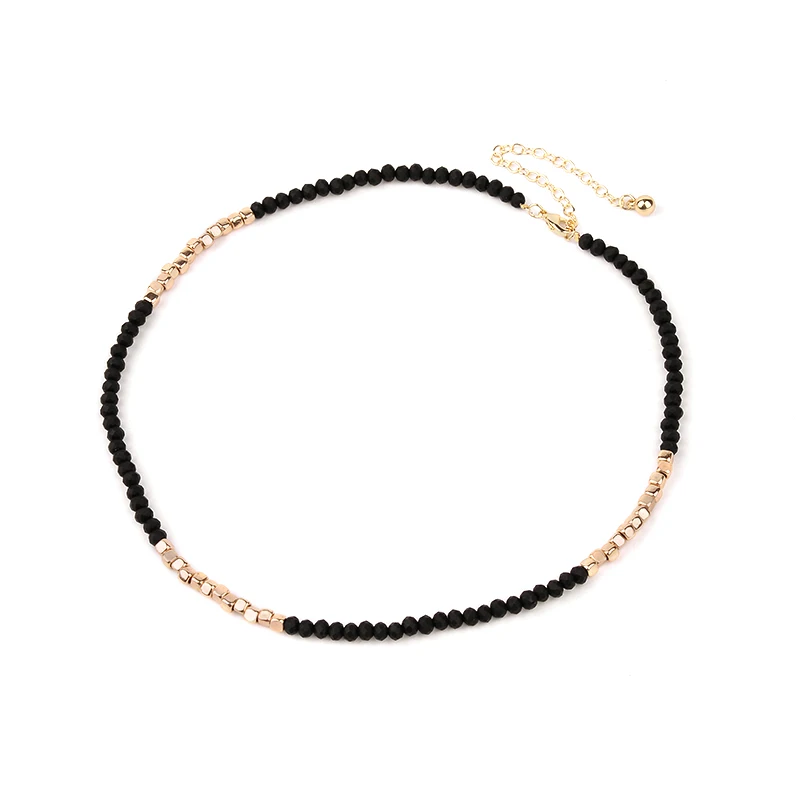5-Black Gold BOJIU, 13 цветов, Крошечные Хрустальные акриловые бусины, колье, ожерелье s для женщин, золото, серебро, синий, белый, бисерное массивное ожерелье NK1077 - Окраска металла: 5-Black Gold