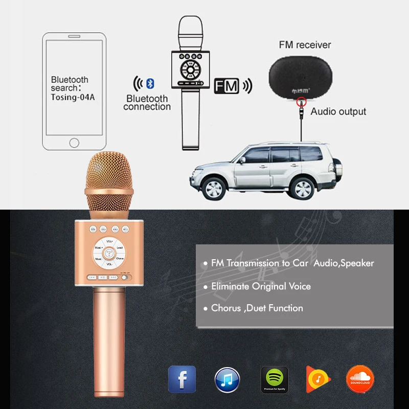 TOSING Q12 концепция Беспроводная система караоке Bluetooth микрофон с FM автомобилем KTV