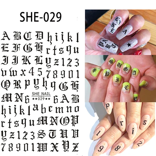 SHE029 1 шт., черные Русские наклейки для ногтей с буквами и цифрами, клей для накладных ногтей, наклейки для ногтей, маникюрные наклейки - Цвет: SHE029