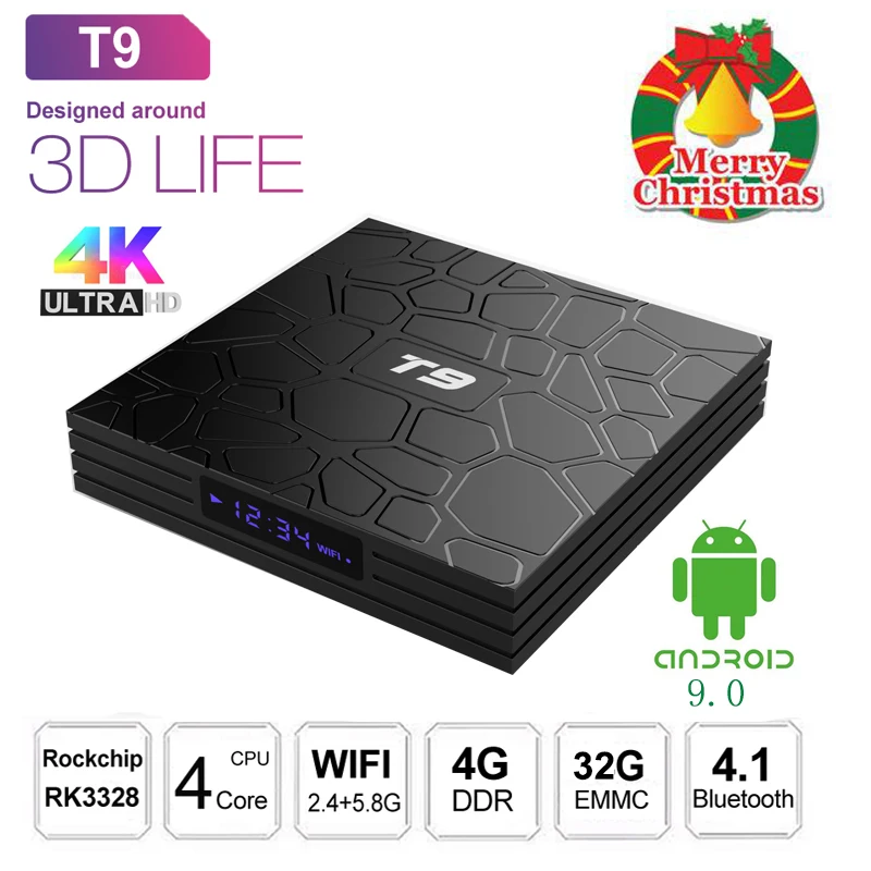 T9 Android 9 0 ТВ коробка 4 Гб оперативной памяти 32 встроенной RK3328 ядра 1080 P H.265 Bluetooth K