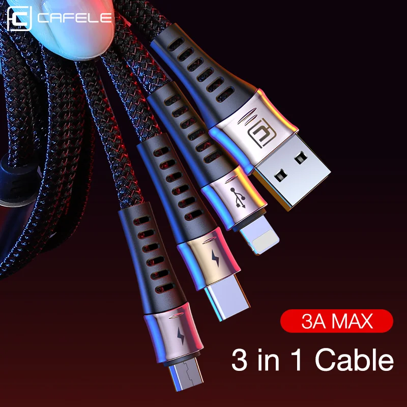 Cafele 3 в 1 USB кабель для iPhone X 8 huawei P30 samsung 3A Быстрая Зарядка Micro usb type C зарядное устройство кабели для передачи данных для мобильного телефона