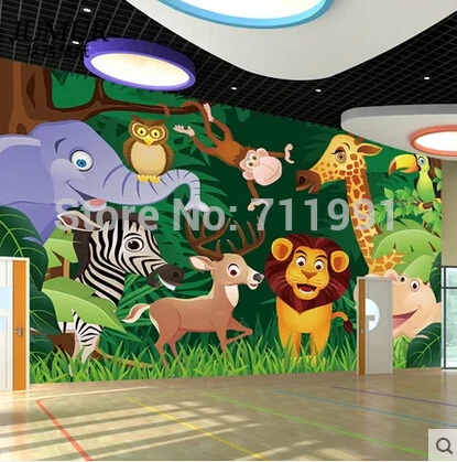 Большие фрески на заказ с мультяшными животными в спальне голова кровати фон для