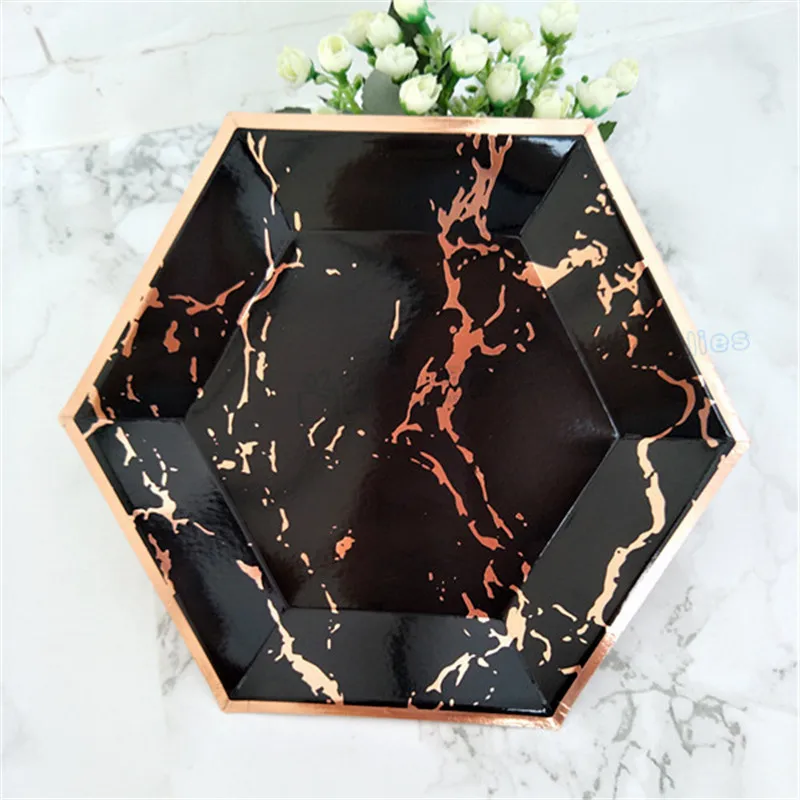 Black Rose 120 шт мраморные вечерние десертные тарелки, большие 10 дюймовые румяна, розовые и розовые бумажные блюда из фольги, черные, розовые, золотые, для дня рождения, вечеринки, Deocr - Цвет: Black Rose