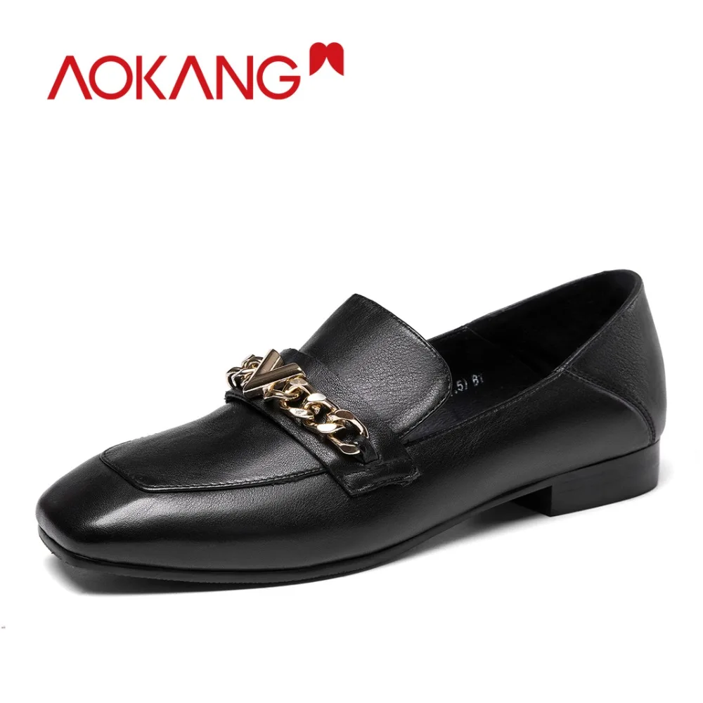 Aokang/Женская обувь на плоской подошве Лоферы без застежки из натуральной кожи