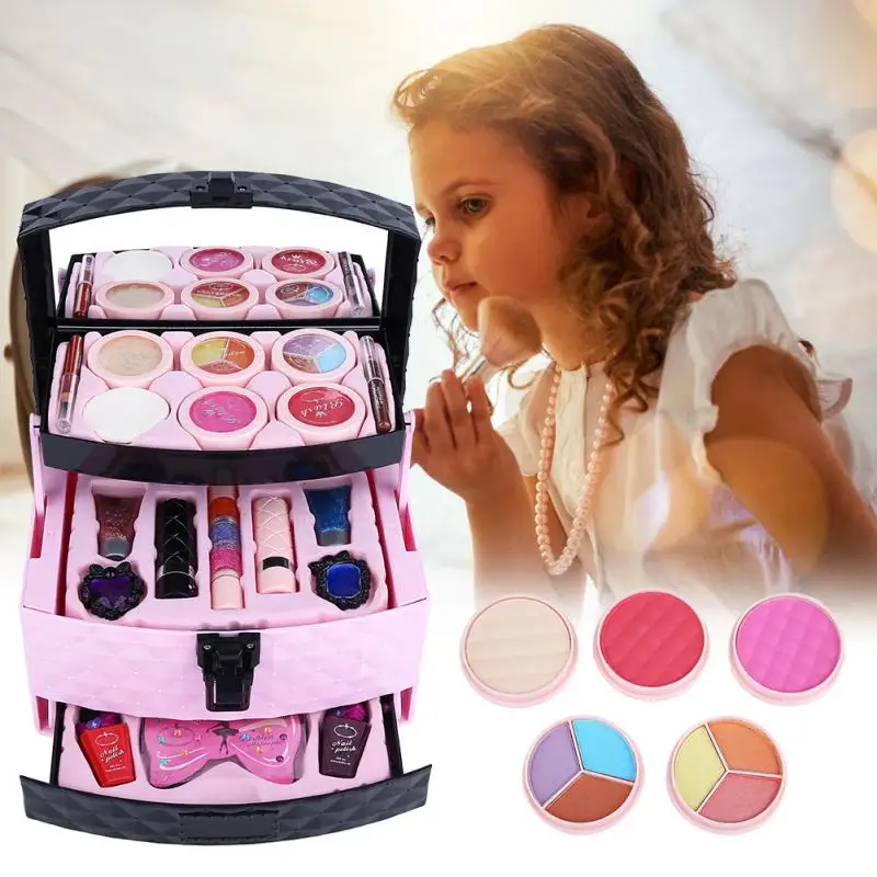 Набор игрушек для макияжа девочек помада тени век косметический чехол коробка