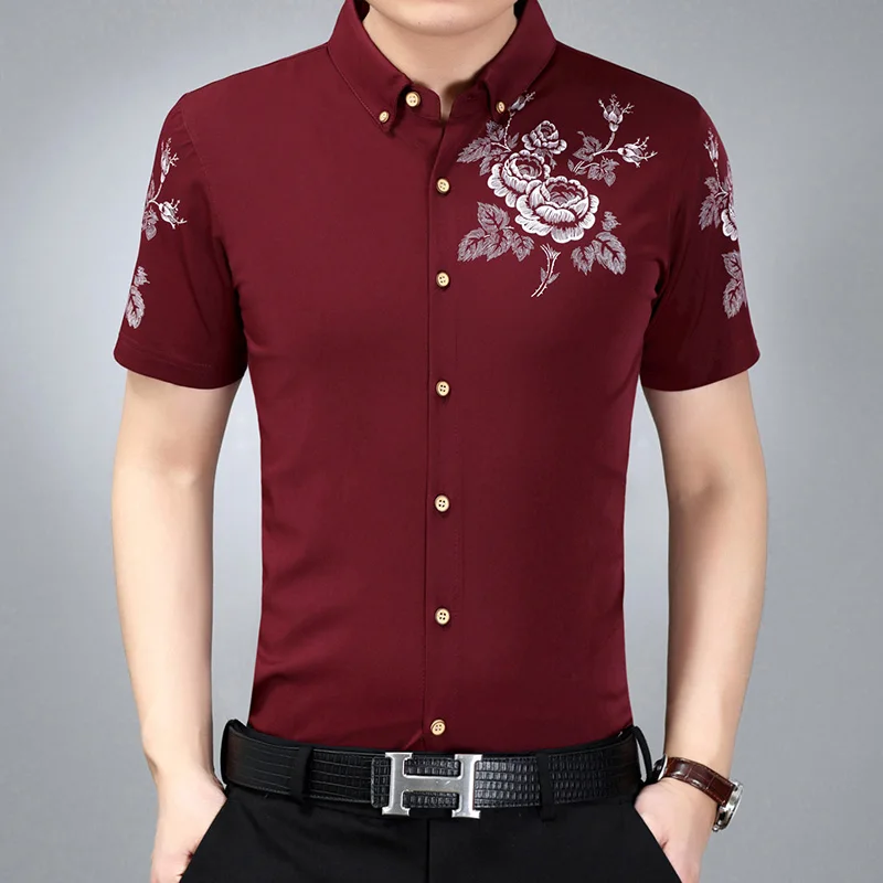 Мужская рубашка с коротким рукавом летняя цветочным принтом 2017 | одежда