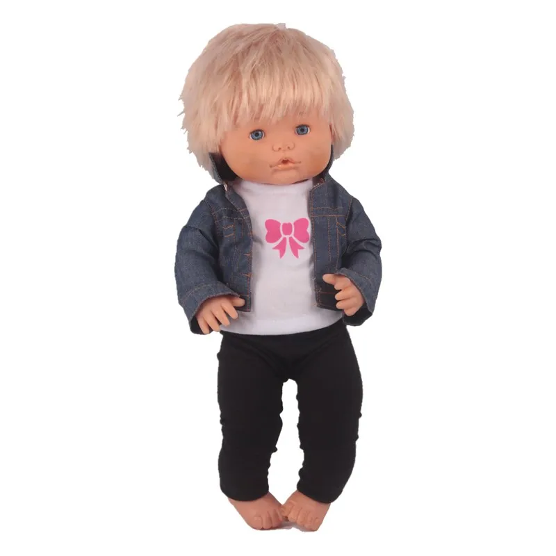 Одежда для кукол размер 41 см джинсовая куртка Nenuco Doll y su Hermanita 3 в 1 белая футболка