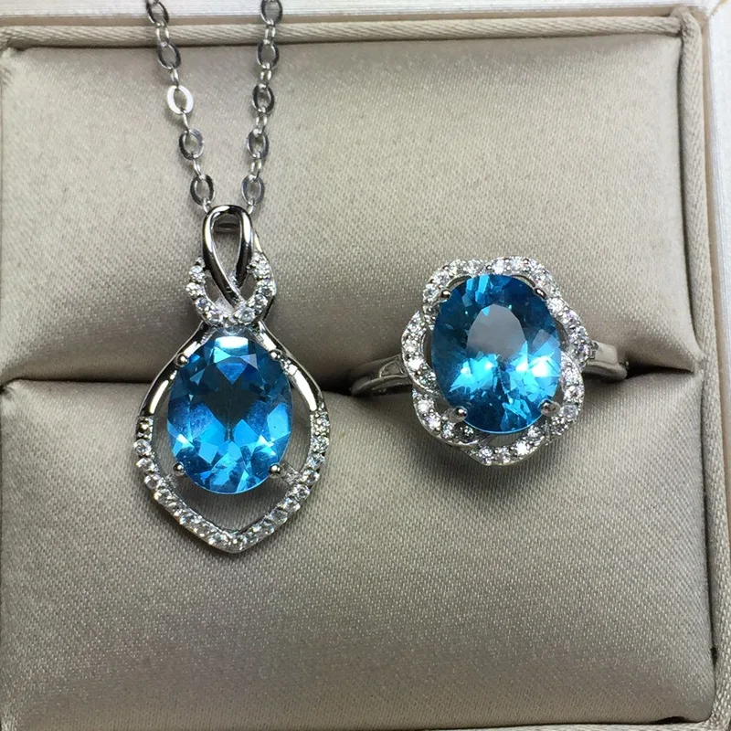 KJJEAXCMY boutique jewels Серебряная вставка Натуральный топаз кулон + ожерелье кольцо Набор