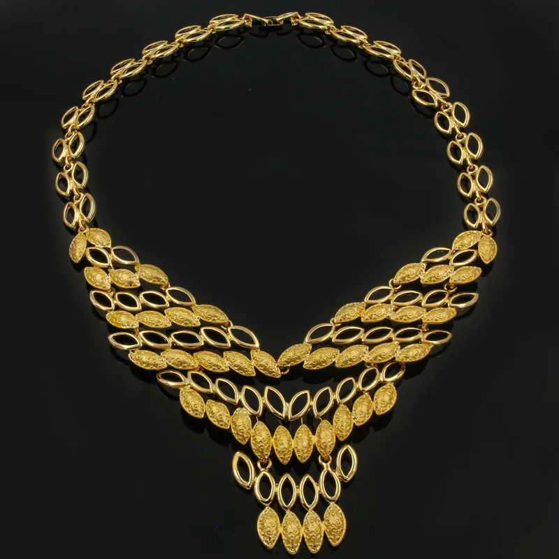 CZ Модный Африканский v образный дизайн большое ожерелье Дубай золотой комплект