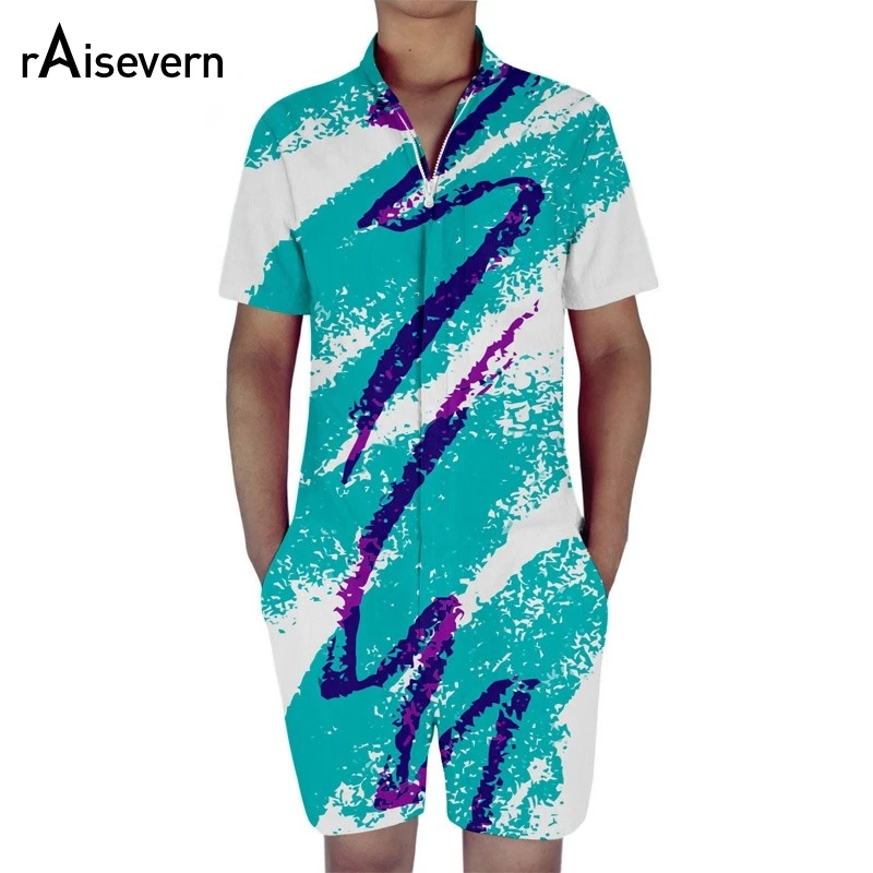 New Mens Rompers 90s Jazz Solo 3D Paper Cup Printed Jumpsuit Harem Cargo Overalls Summer Hip-Hop Casual Bibs Pants Dropship