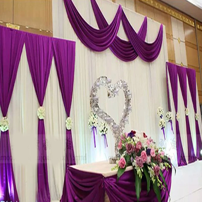 

3PCS/Set Pink Purple Wedding Backdrop Curtain with Swag Wedding Drapes Event Party Hotel Wedding Stage Background Decoration