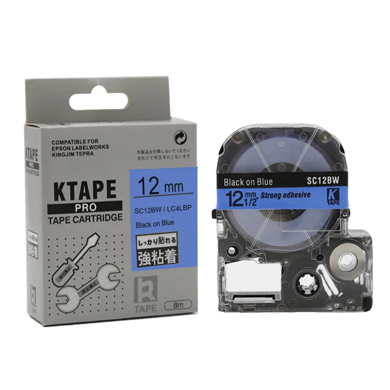 

30pks/lot SC12BW/LC4LBP 12mm black on blue KINGJIM LC tape cartridge for KingJim Labelworks printer