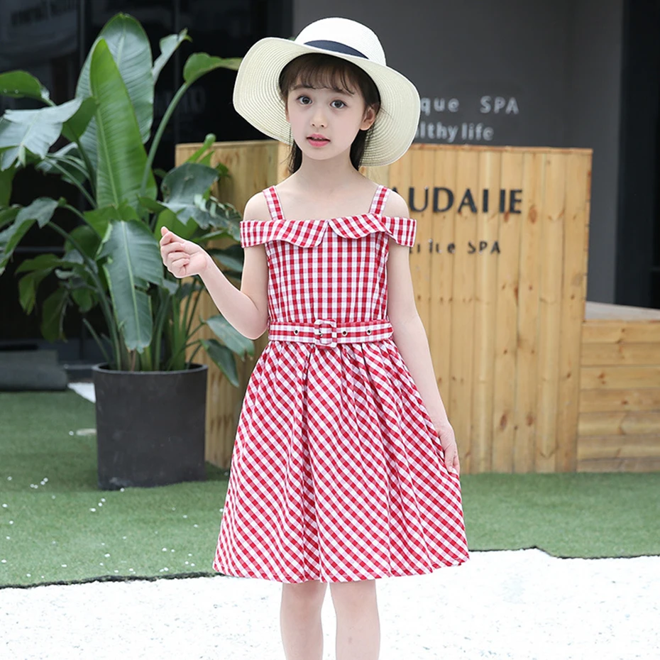 Aixinghao Girls Dress Off Shoulder Teenage Party Princess Plaid Kids Clothes For Age 6 8 10 12 Girl | Детская одежда и обувь