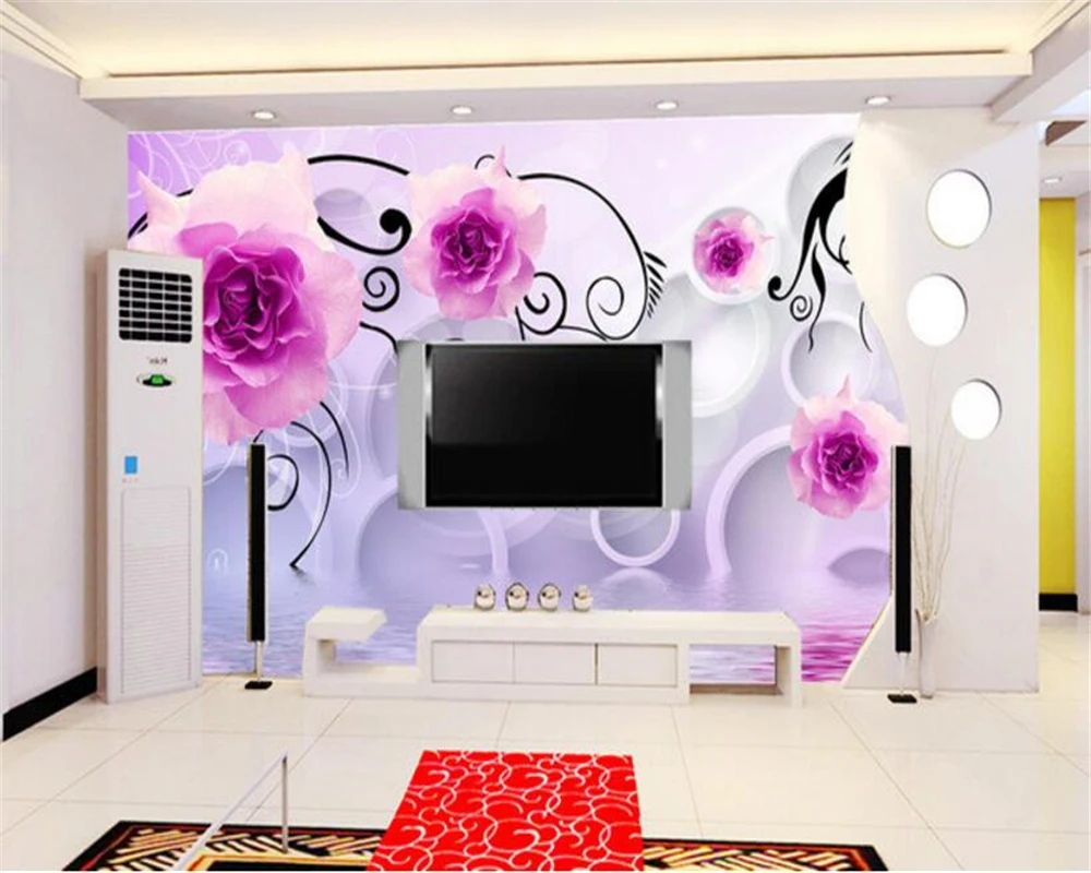 

beibehang Fashion advanced wall paper 3D circle rose reflection stereo TV background wall papel de parede 3d wallpaper behang