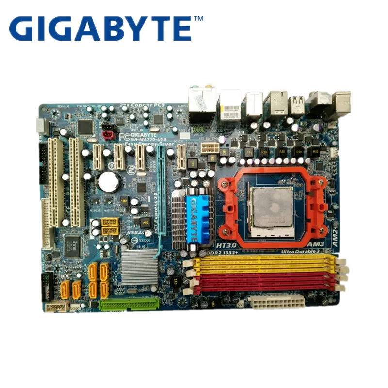 Оригинальная б/у десктопная Материнская плата Gigabyte Φ R2.0 770 Socket AM3 AM2 DDR2 SATA2