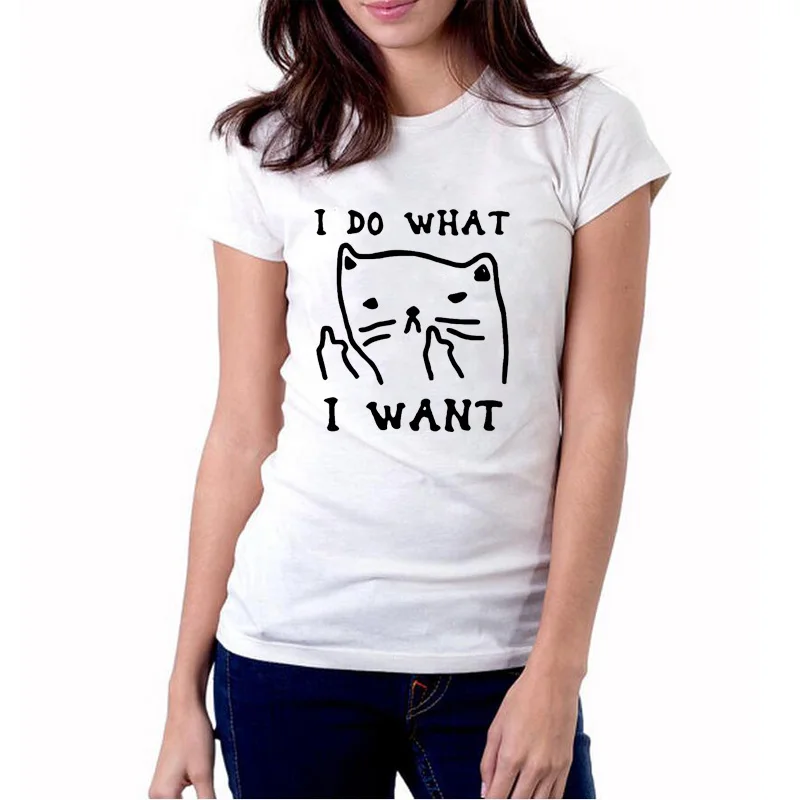 I Do What Want Cat Kitty/забавная Футболка с принтом кота на среднем пальце повседневные