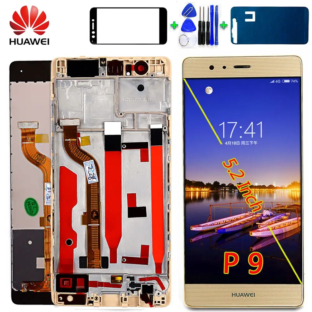 Huawei 5,2 дюймов ЖК-дисплей для huawei P9 EVA-L09 EVA-L19 1920*1080 кодирующий преобразователь сенсорного экрана в сборе рамка со стеклянной пленкой инструменты