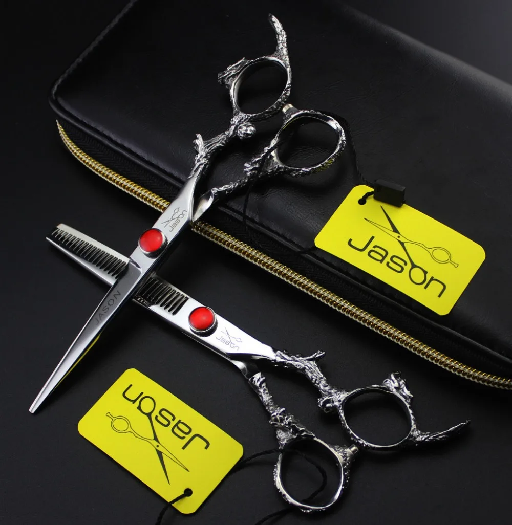 331# 6'' Brand Jason TOP QUALITY Hairdressing Scissors 440C Dragon Handle Barbers Cutting Thinning Shears Hair | Красота и