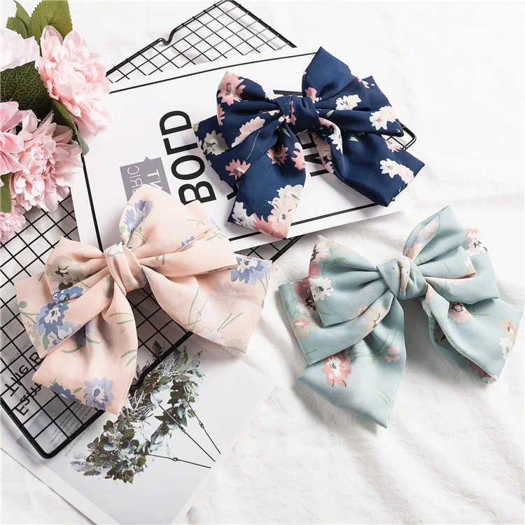 Ретро атласная заколка большого размера с двойным бантом корейский головной