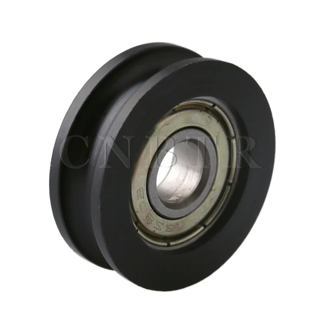 CNBTR 3x1cm Black Round U-Type Groove Wheels Guide Track Roller Bearing Pulley for Furniture Pack of 4
