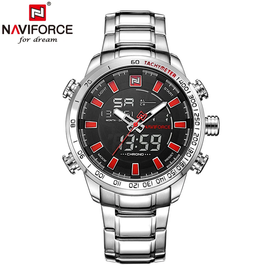 NAVIFORCE военные мужские часы водонепроницаемые спортивные водонепроницаемые мужские часы с хронографом Креативные мужские часы класса люкс - Цвет: Silver Black Red