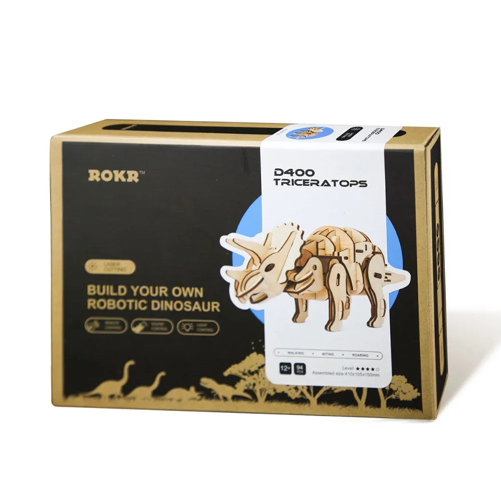 Robotime Sounds-модель трицератопса динозавра с дистанционным управлением 3D деревянная