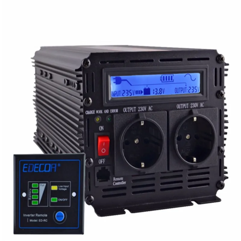 EDECOA 12V 220 В немодулированная Синусоидальная волна инвертирующий усилитель мощности с UPS и зарядное устройство Функция 1500w 3000w Пиковая мощность