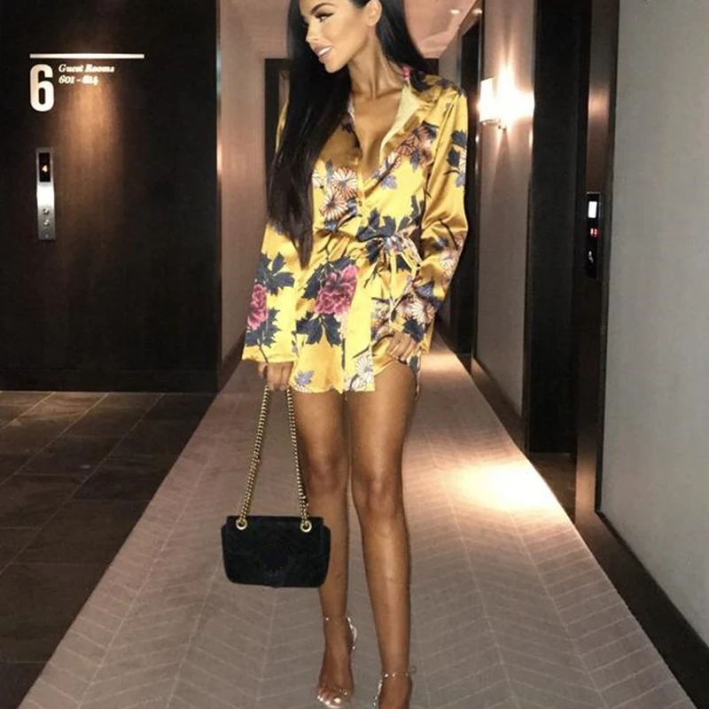 Women Summer Long Sleeve Floral Evening Party Casual Beach Short Mini Dress | Женская одежда