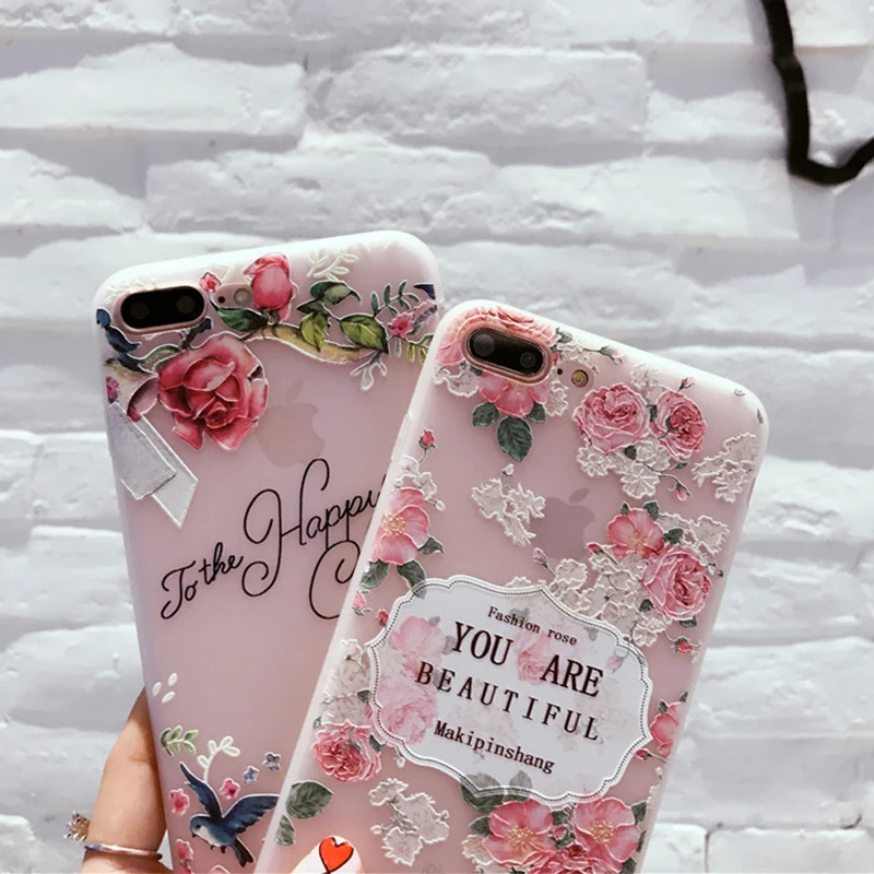 Мягкий чехол для телефона из ТПУ iPhone 6/6s 7/8 Plus красивый защитный с цветочным узором