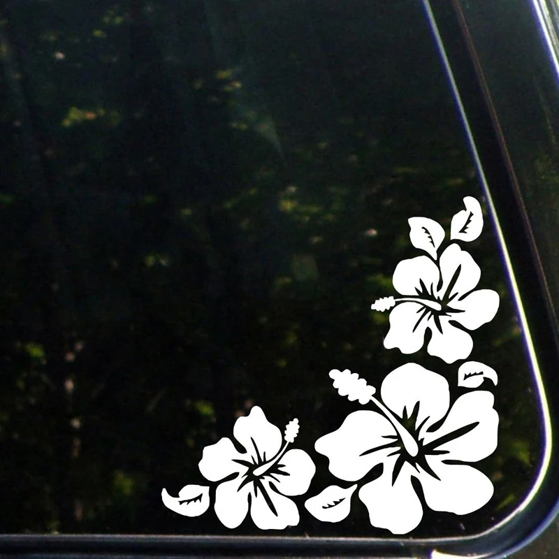 Hibiscus Угловой дизайн 1-автомобильная виниловая наклейка-(5 5 дюйма Ш x в) (справа