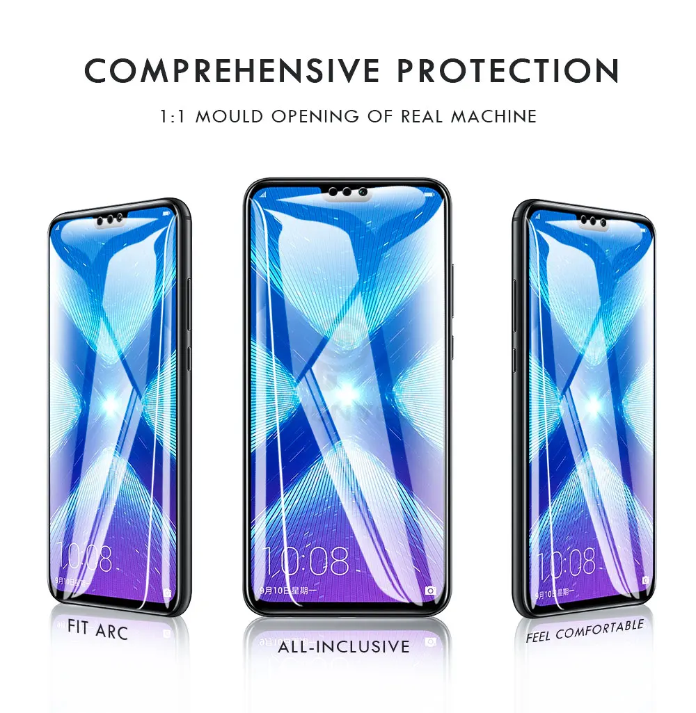 Олеофобное стекло для huawei honor 8x, защита экрана, полное покрытие, закаленное стекло honor 8x, противовзрывное изогнутое 5D стекло