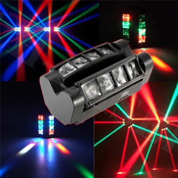 Мини LED 8 глаз Паук свет KTV бар DJ Восемь луч света полный цвет головная лампа
