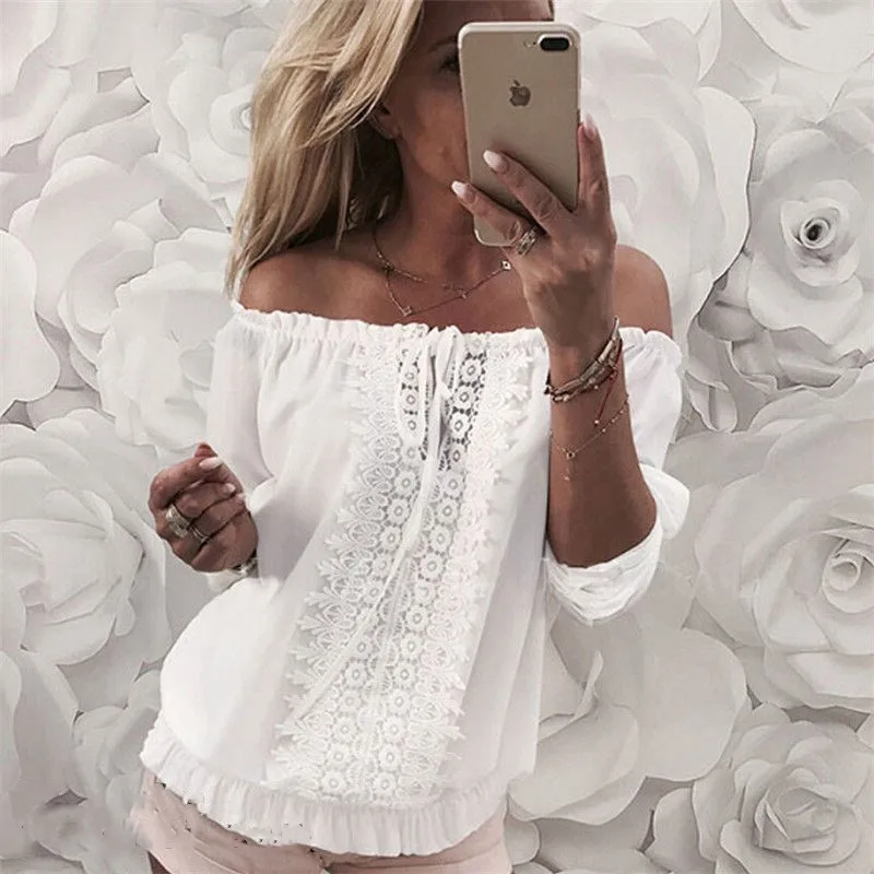 Женская летняя Осенняя блузка с открытыми плечами новинка 2018 женская модная