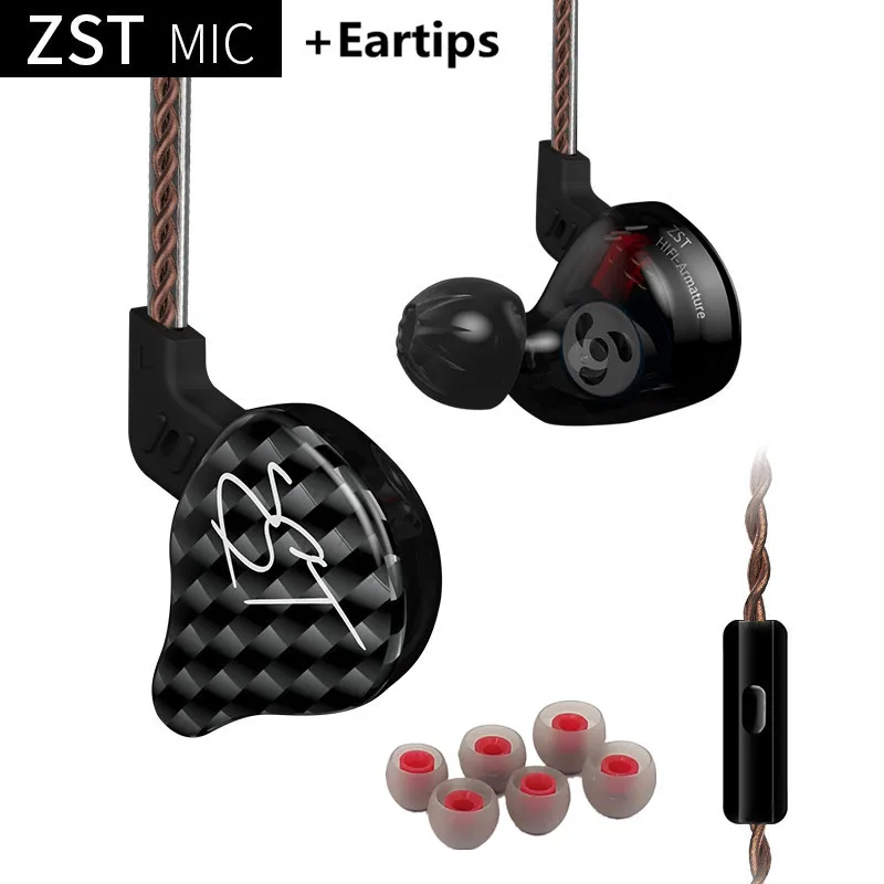 KZ ZST DD+ BA наушники с тяжелыми басами, гарнитура, Hi-Fi наушники, железо, 4 ядра, управление музыкой, обмен движением, Bluetooth кабель ZSN AS10 ES4 - Цвет: black mic ET