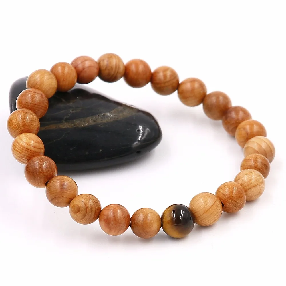 Новинка очаровательные бусины из натурального дерева с тигриным глазом браслет