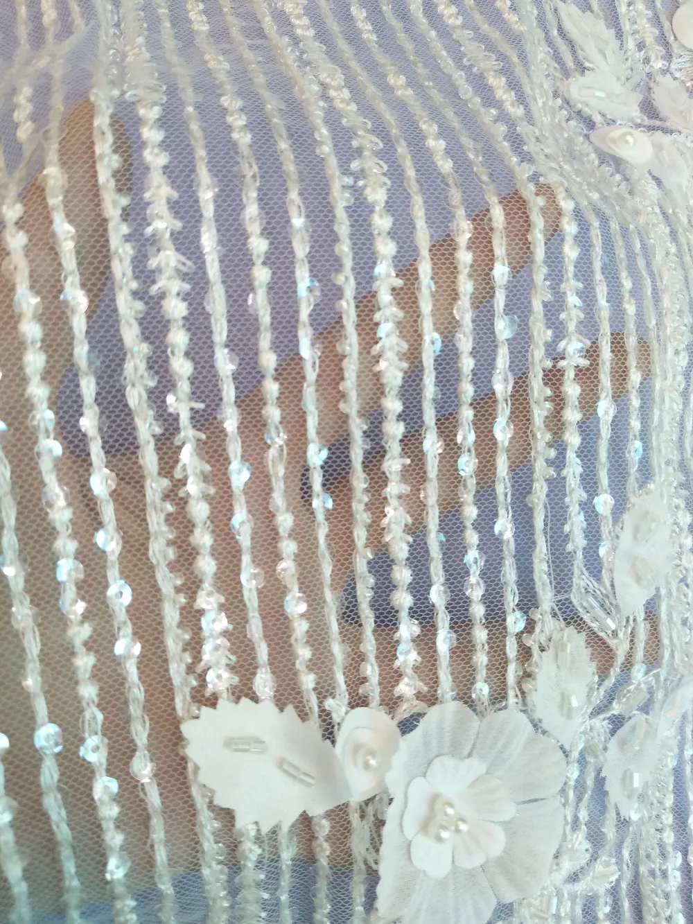 Оптовая африканские Кружево Ткань с бисером 3D аппликация белый французский