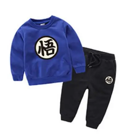 Blue Black set Dragon Ball Z Сон Гоку Косплэй костюм хлопок Косплэй Дети Детские Мальчики Девочки брюк Пальто футболка с длинными рукавами костюм - Цвет: Blue Black set