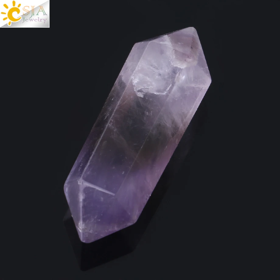 Amethyst CSJA натуральный драгоценный камень кристалл шестиугольная Призма колонна для ручной работы рейки двойной концевой точка фиолетовый белый кварц палочка F826 - Цвет: Amethyst