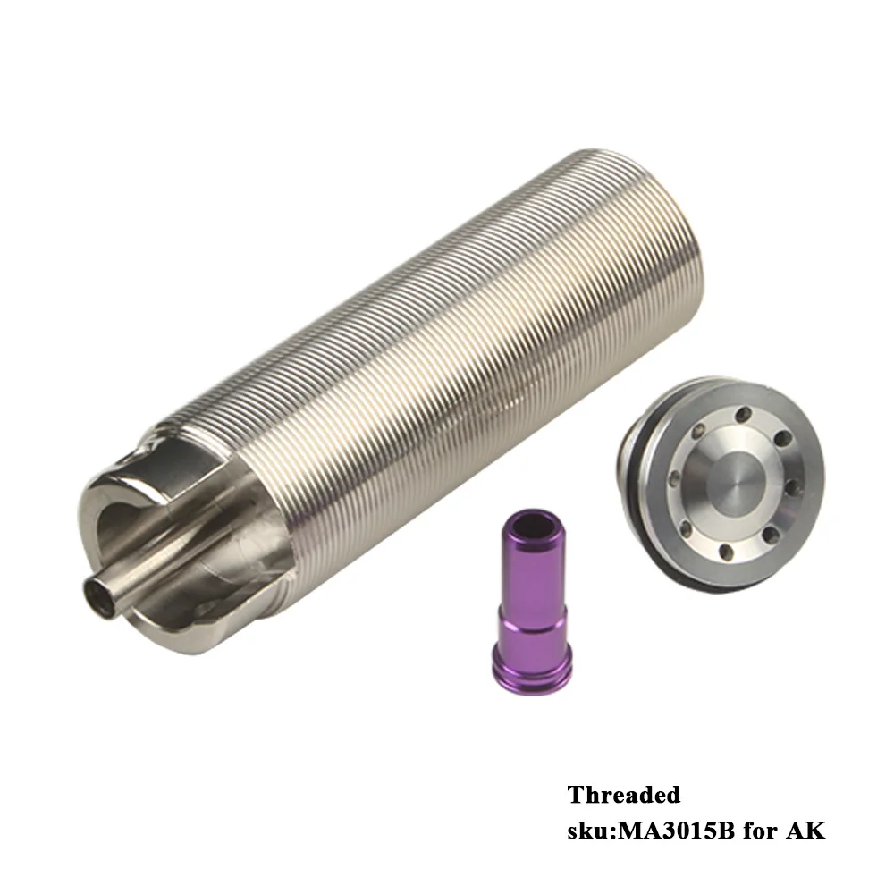 Threaded ak SHS Tune Up Kit ЧПУ из нержавеющей стали фрезерованный цельный сплошной цилиндр встроенный поршень головки цилиндра головка сопла страйкбол пейнтбол - Цвет: Threaded ak