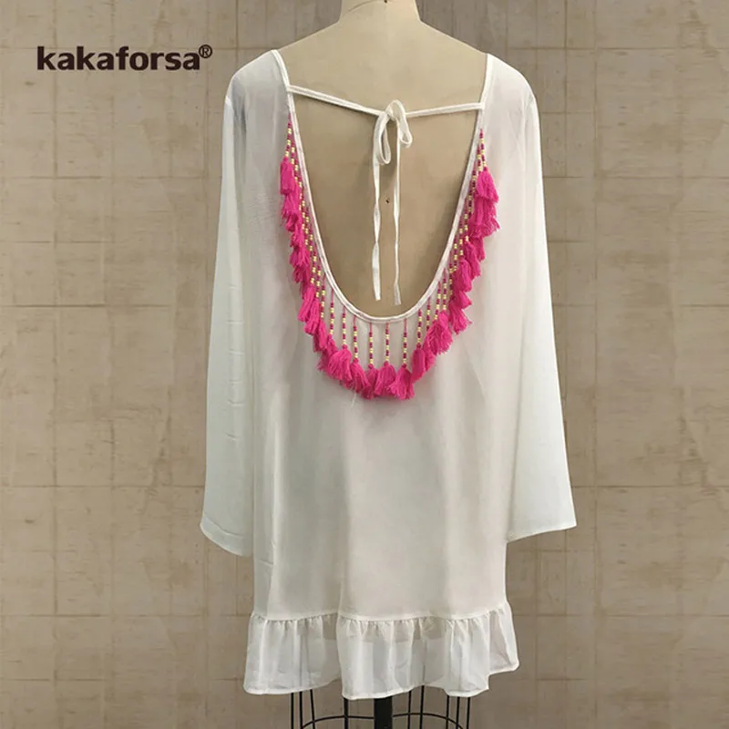 LC30white rose Kakaforsa сексуальный вязаный крючком пляжный чехол Холтер летнее пляжное платье хлопчатобумажные купальники закрывающий сплошной халат De Plage Туника бикини чехлы - Цвет: LC30white rose