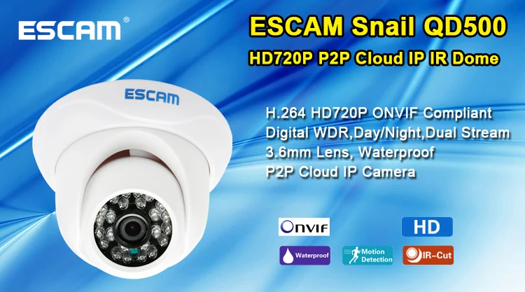 Escam улитка QD500 H.264 1/4 кмоп-камера IP камера 3.6 мм объектив водонепроницаемый ик 10 м