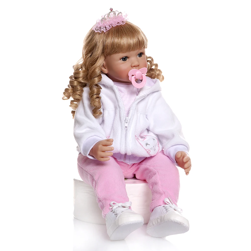 60CM Silicone reborn toddler baby girl doll vinyl blonde babies child bedtime accompanying Christmas gift present | Игрушки и хобби