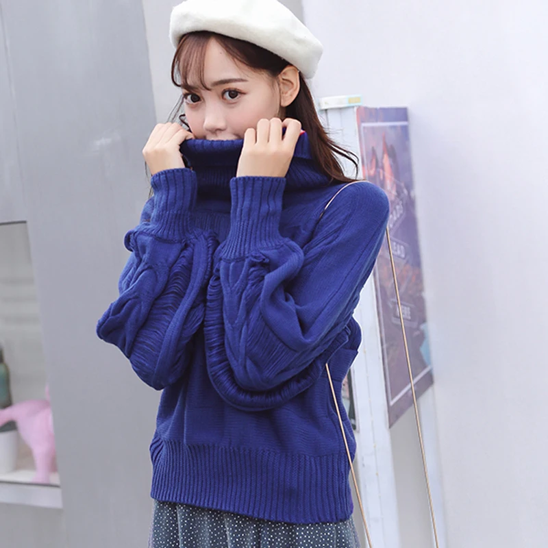 BGTEEVER Turtleneck Knitted Pullovers Lantern Sleeve Women Twist Sweater Casual Loose 2018 Autumn Winter Female Jumper | Женская одежда
