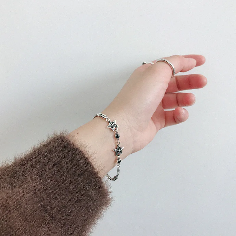

925 Sterling Silver Bracelets Vintage Pentagram Star Chain Zircon Bracelet Female Wedding Fine Jewelry Gift WDB022